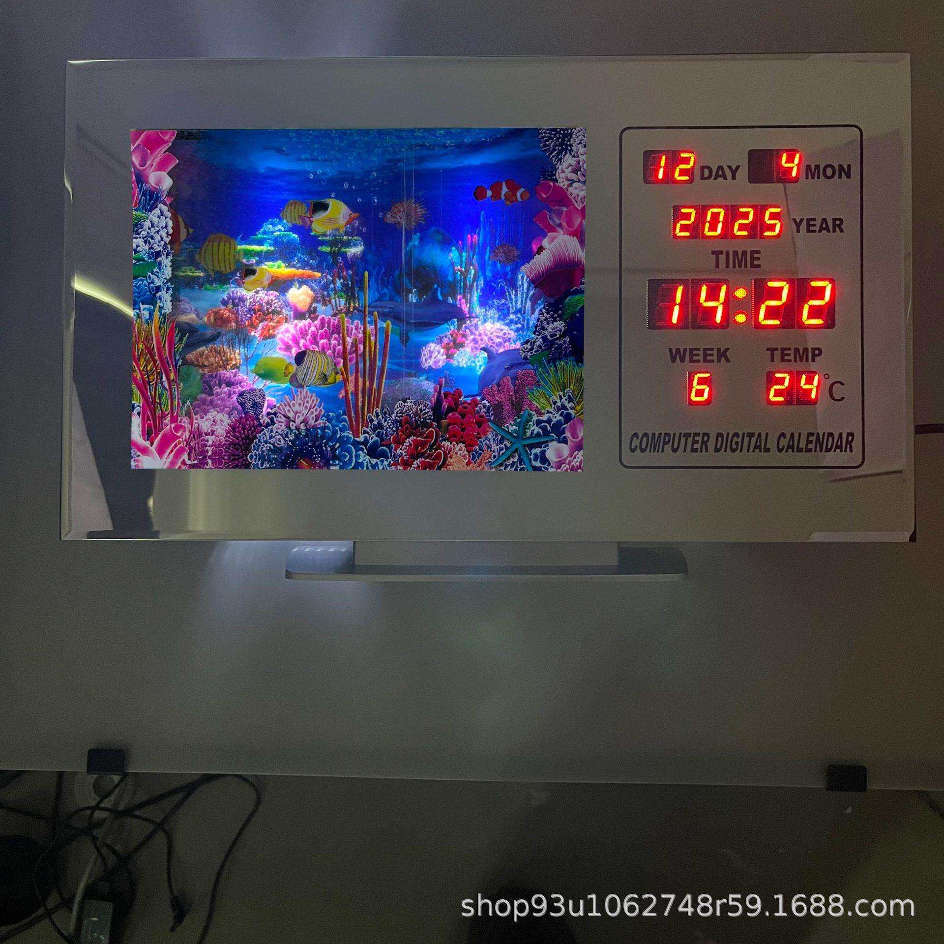 LED桌面摆件装饰灯小夜灯带万年历液晶显示仿真鱼海景灯现代家居