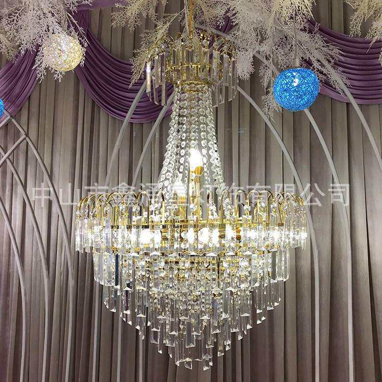 源厂供货婚庆欧式水晶吊灯电镀铁艺金色吊灯婚礼装饰布置道具灯具