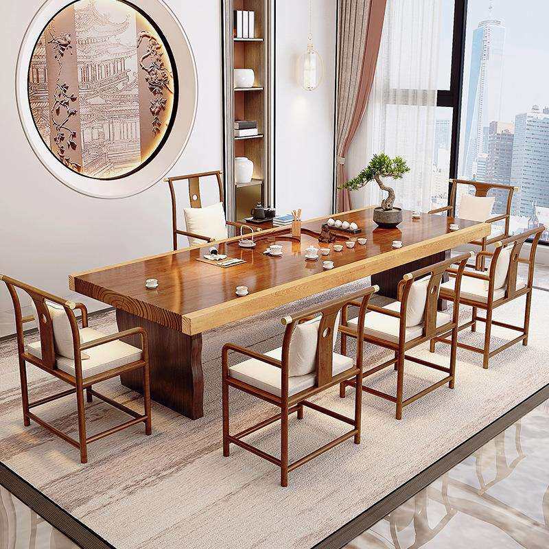 新中式实木大板茶桌椅组合茶台茶几客厅2024办公室泡茶茶道茶盘