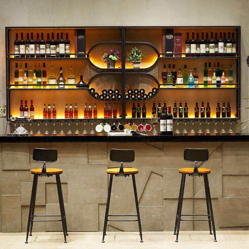 酒吧吧台酒架壁挂带灯红酒柜酒水展示架悬挂式墙上红酒创意置物架