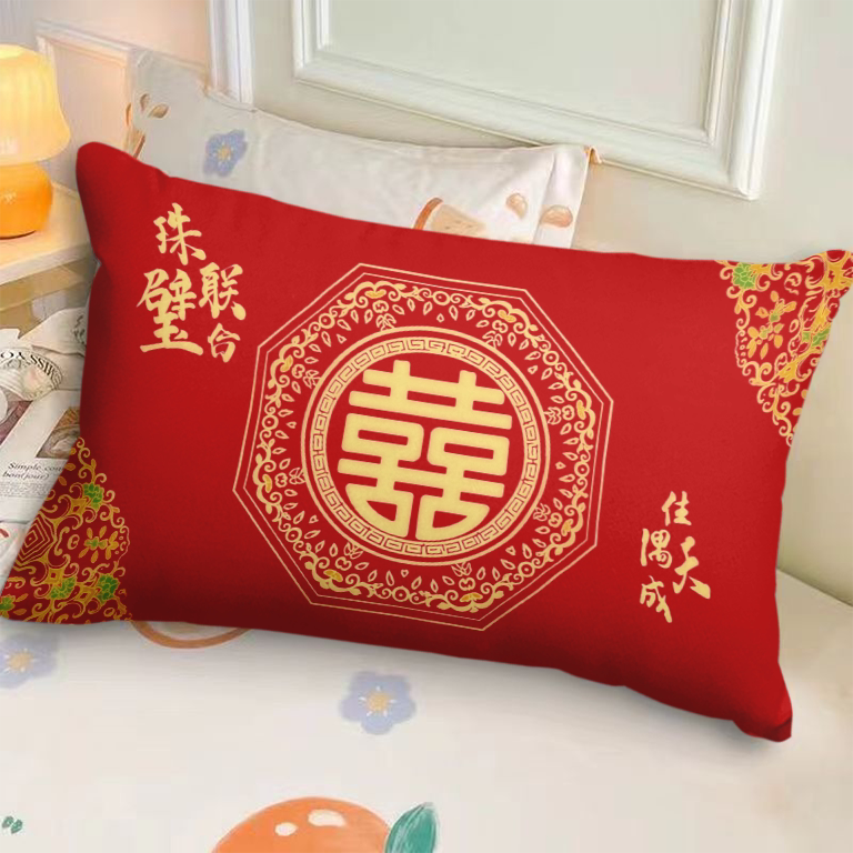 婚庆红色抱枕双喜字百年好合婚房靠垫中式喜庆压床枕沙发靠背枕套