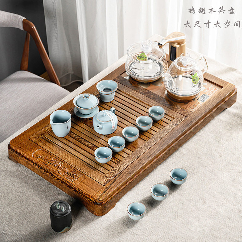 鸡翅木实木茶盘家用茶台茶具套装烧水壶一体全自动家用小茶海托盘