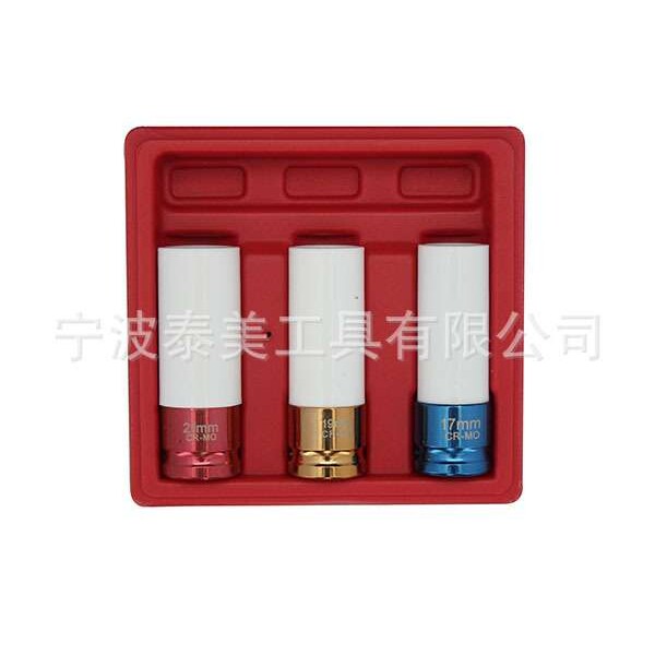 3PCS气动轮胎保护1/2彩色汽动套筒汽修五金工具铬钼钢套筒电泳108