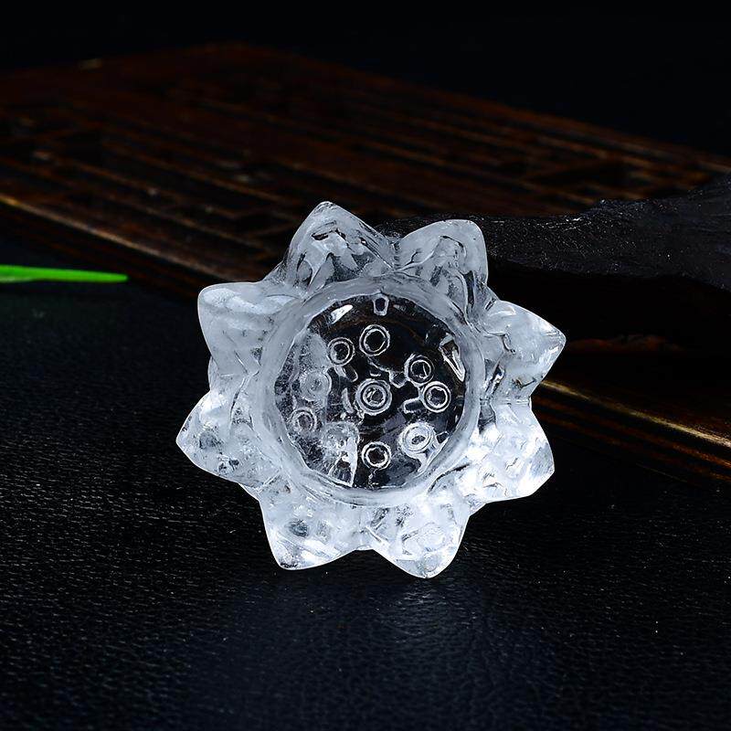 天然白水晶莲花摆件原石雕件家具客厅桌面饰品宝石插香底座托供佛