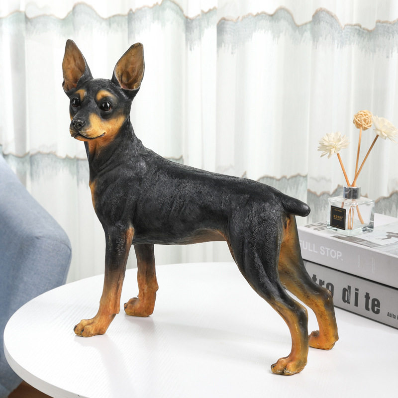 招财仿真杜宾犬树脂摆件