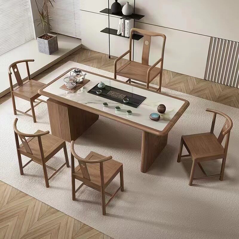实木茶桌椅组合北欧办公室客厅家用茶桌岩板茶台禅意茶室家具