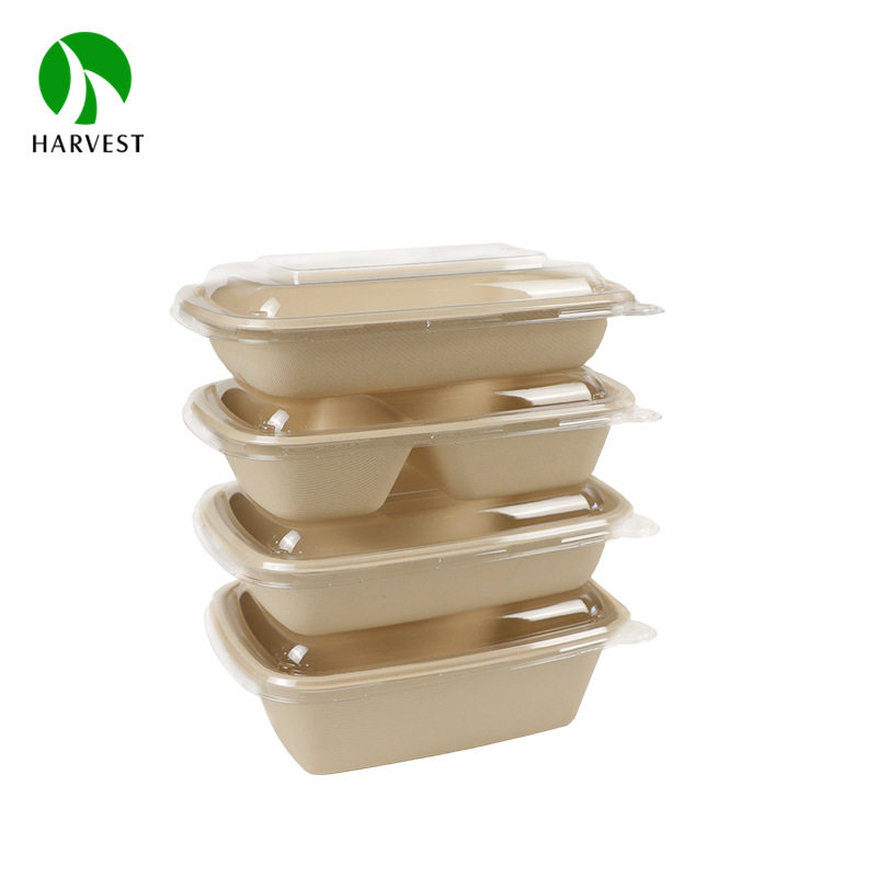 可降解饭盒竹浆环保纸浆餐盒便当外卖沙拉盒750-900-1000ML