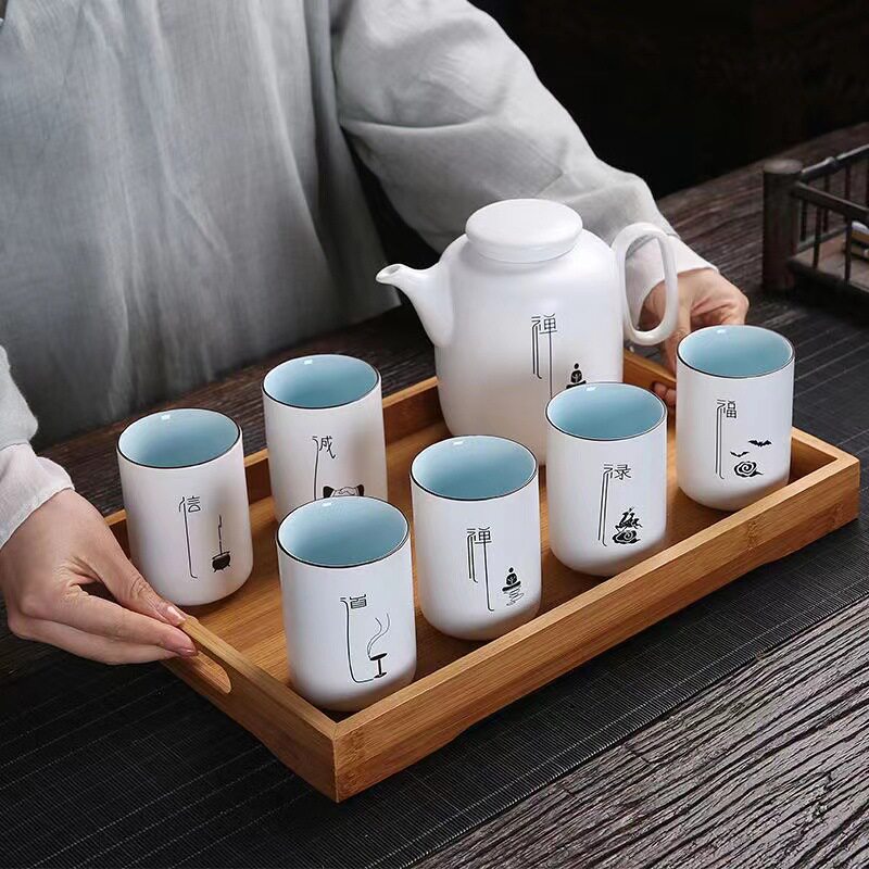 陶瓷大容量泡茶壶功夫具套装家用禅意凉水壶大号日式简约茶盘茶杯
