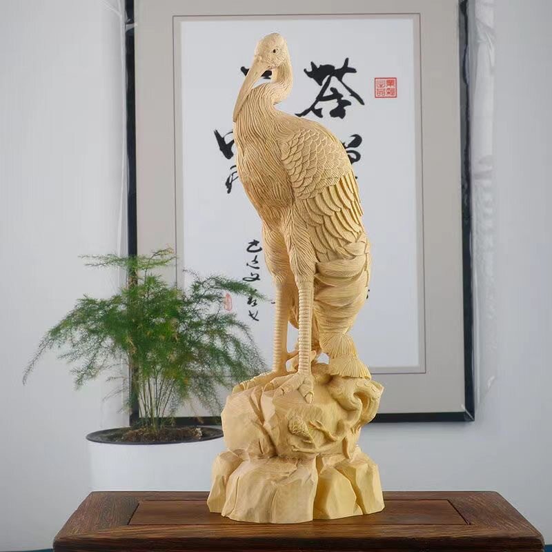 黄杨木雕仙鹤摆件木制工艺品鹤寿延年木雕瑞兽仙鹤祝寿送礼送长辈