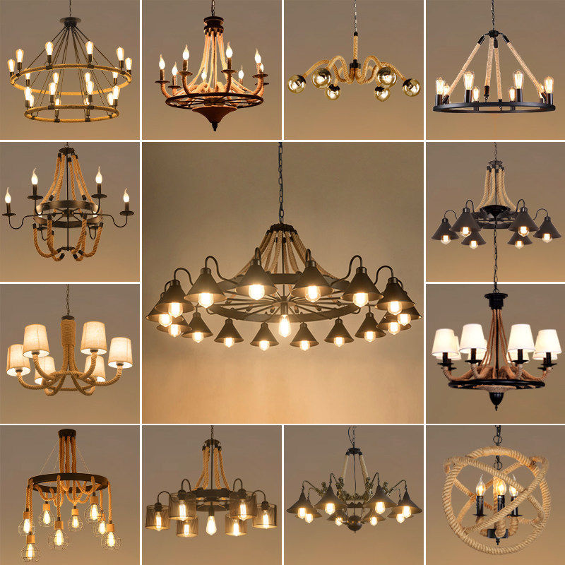 美式复古工业风吊灯怀旧餐厅客厅饭店烧烤服装店创意铁艺麻绳吊灯