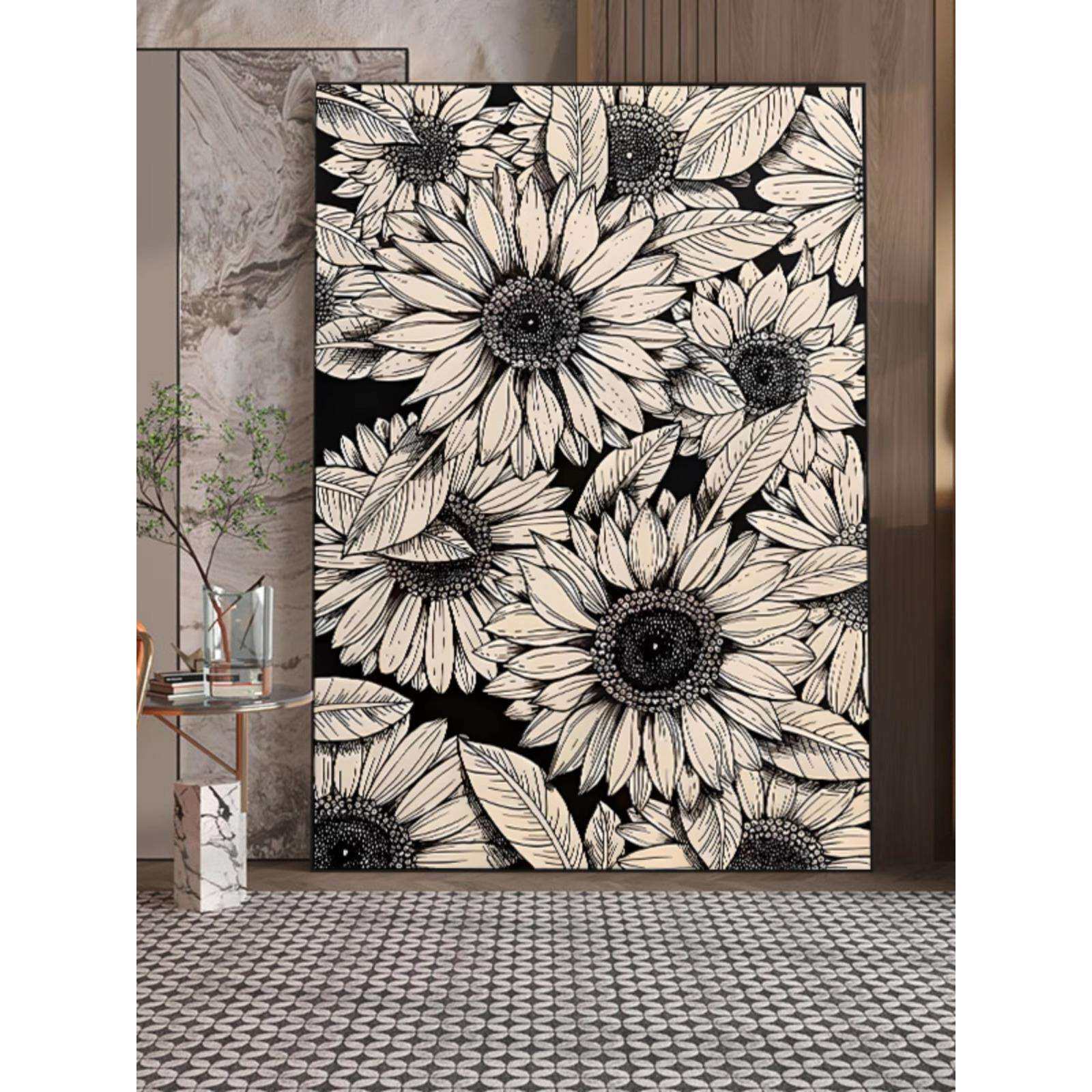 现代简约向日葵文艺复古风个性小众装饰画玄关卧室挂画客厅落地画