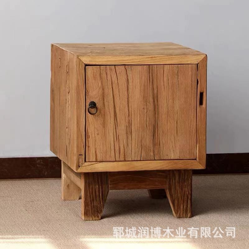 老榆木新中式实木床头柜整装简约储物柜带抽屉柜二斗柜子卧室家具