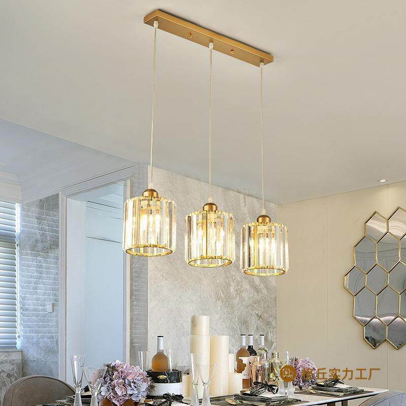 餐厅灯轻奢吊灯水晶灯三头简约现代饭厅餐桌吧台创意圆罩厨房灯具