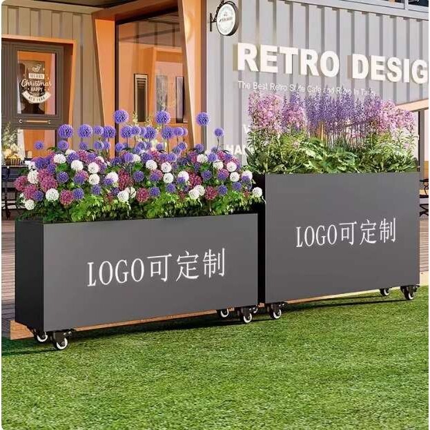 户外铁艺花箱移动商业街外摆花槽围栏道路广场花盆不锈钢种植箱