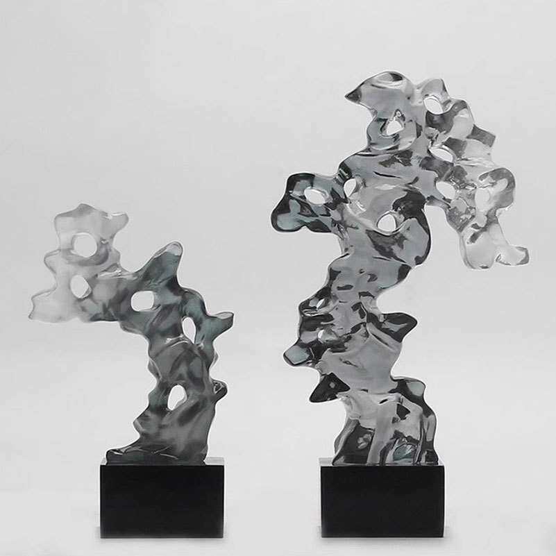 新中式树脂假山太湖石摆件样板间书房博古架展厅隔断售楼处装饰品