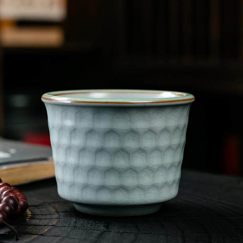 汝窑哥窑功夫小茶杯陶瓷花瓣品茗杯茶盏品茗杯开片可养汝瓷主人杯