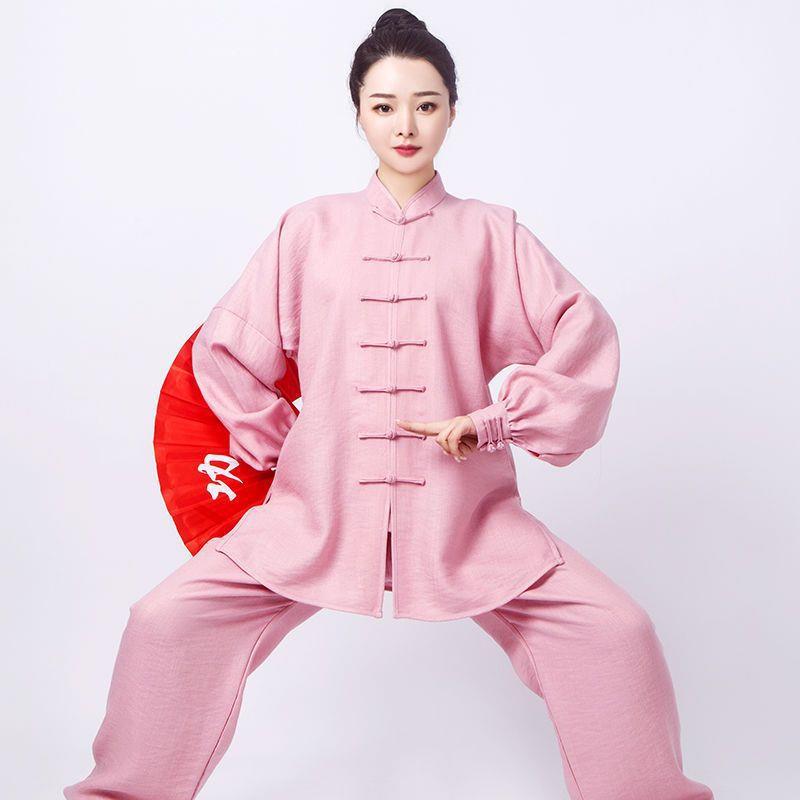 棉麻太极服女春秋加厚太极练功服男中老年高档武术服装太极拳套装