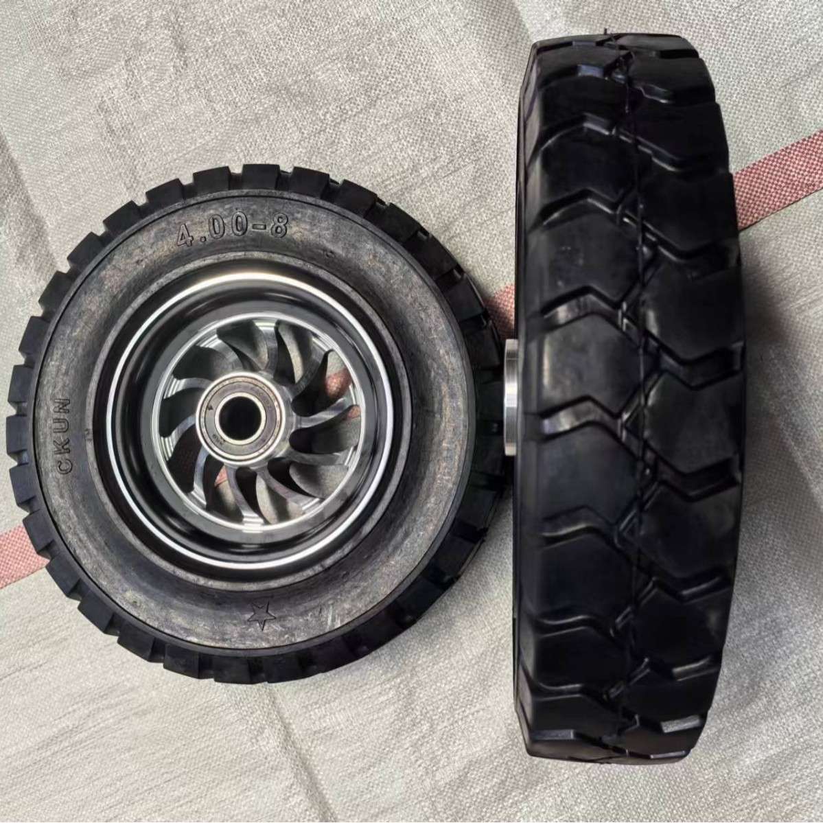 16寸400-8铝合金纯橡胶实心轮手推车工具车脚轮餐车平板车