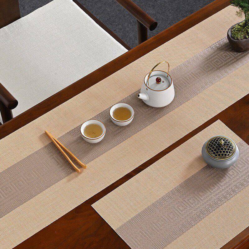 新中式PVC 防水长条桌旗禅意茶几桌布茶盘垫餐柜垫轻奢装饰桌布