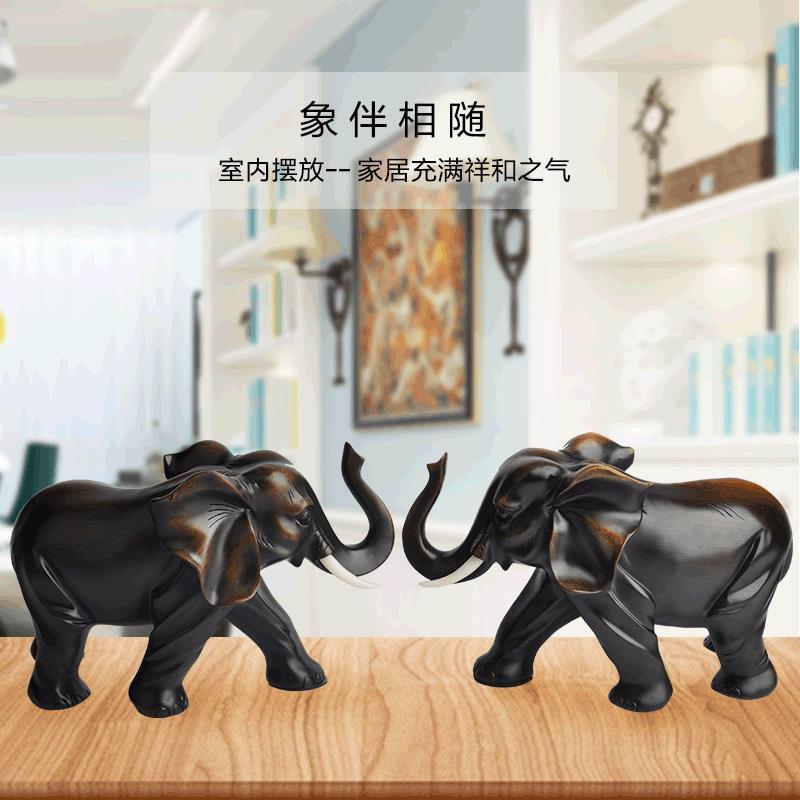 树脂工艺仿木纹大象家居电视柜招财装饰吉祥摆件一对跨境工厂直销