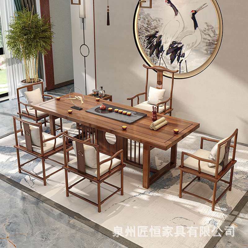 新中式实木茶桌全套简约家用原木屏风茶台办公室接待会客泡茶桌子