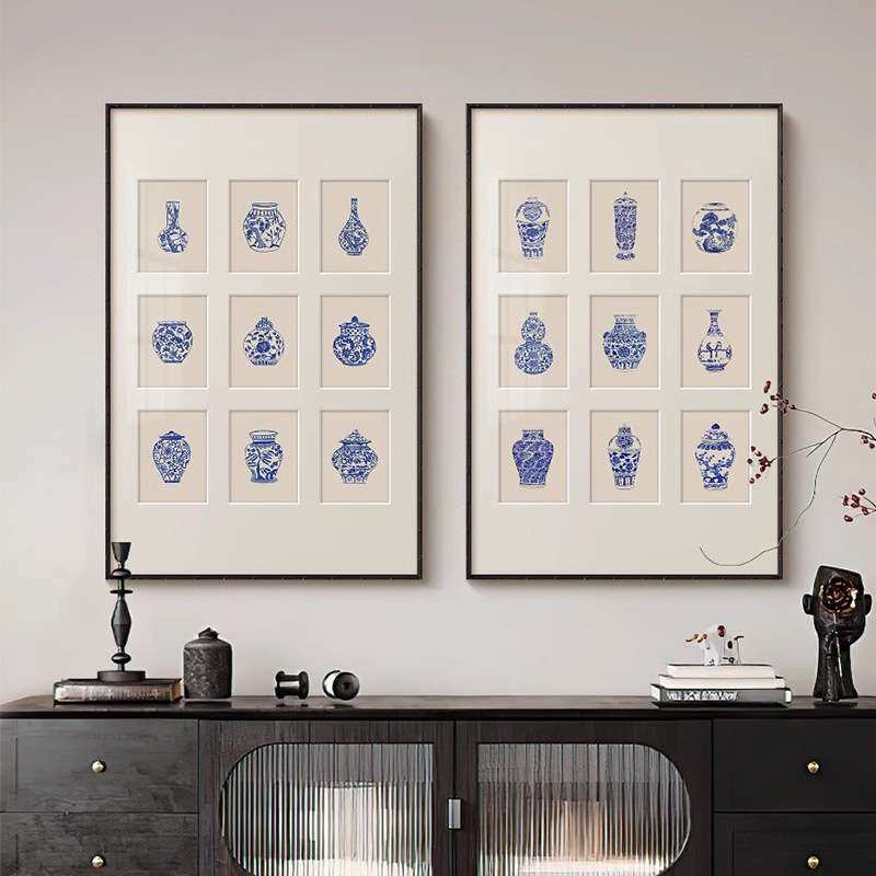 青花瓷·瓶安 法式现代中国风客厅装饰画新中式餐厅玄关花瓶挂画