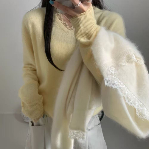 汐柚·Seyu-秋上新慵懒风V领宽松绵羊毛针织衫