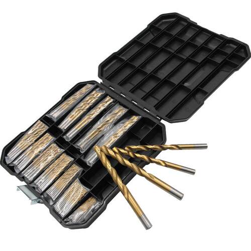 外贸新品塑盒装99pc高速钢镀钛麻花钻木工开孔器钢板钻眼钻头套装