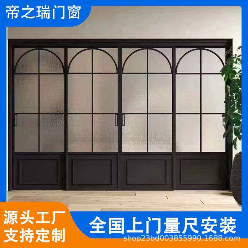 法式复古老铁门极简推拉门海棠花玻璃门铝合金防爆玻璃门复古平开
