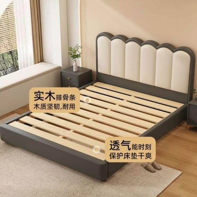 实木床双人2*2.2米主卧大床1.8米婚床科技布艺床1.2m小户型出租房