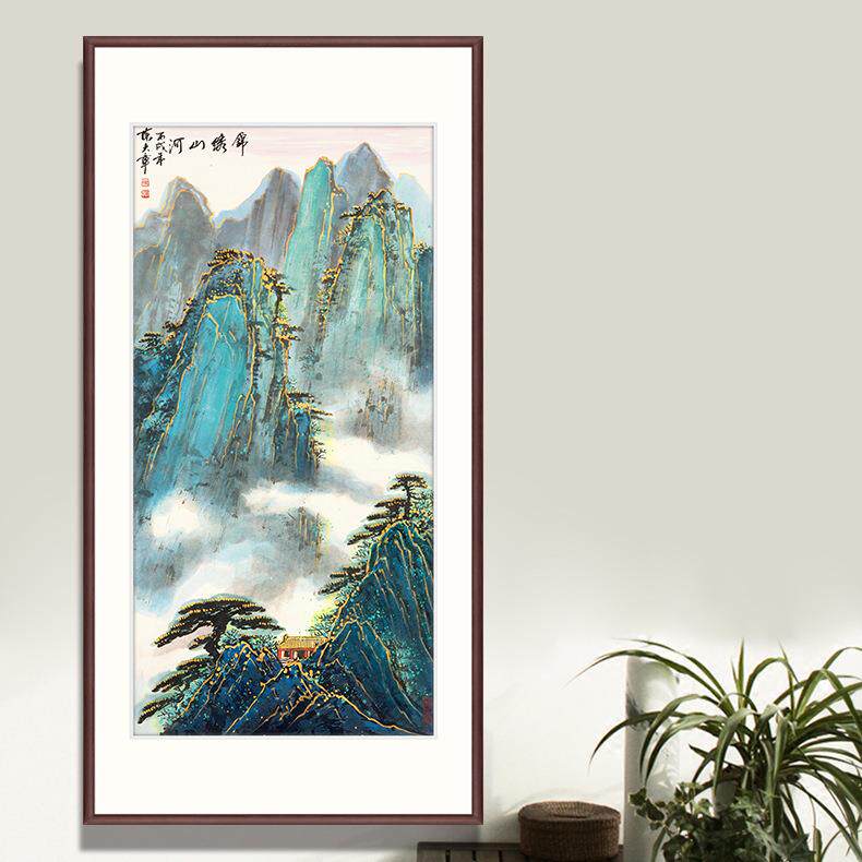 中式玄关装饰画竖幅山水 客厅走廊过道落地艺术画入户玄关山水画