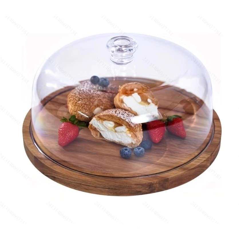 木质蛋糕展示盘甜点架水果托盘婚礼餐桌装饰熟食托盘透明圆形托盘