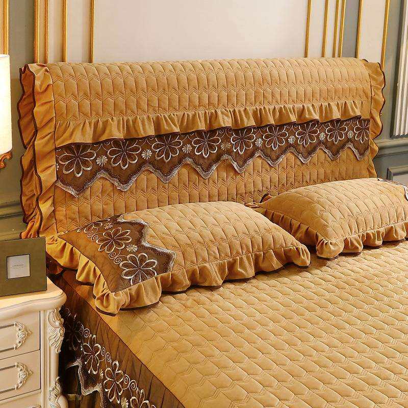 欧式夹棉保暖水晶绒床裙单件三件套纯色加厚珊瑚绒床罩式防滑床套