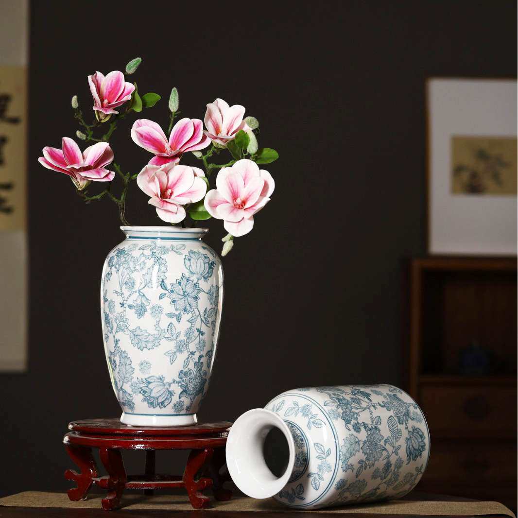 陶瓷花瓶新中式青花瓷花瓶花器摆件插花瓶瓷器玄关摆件花瓶