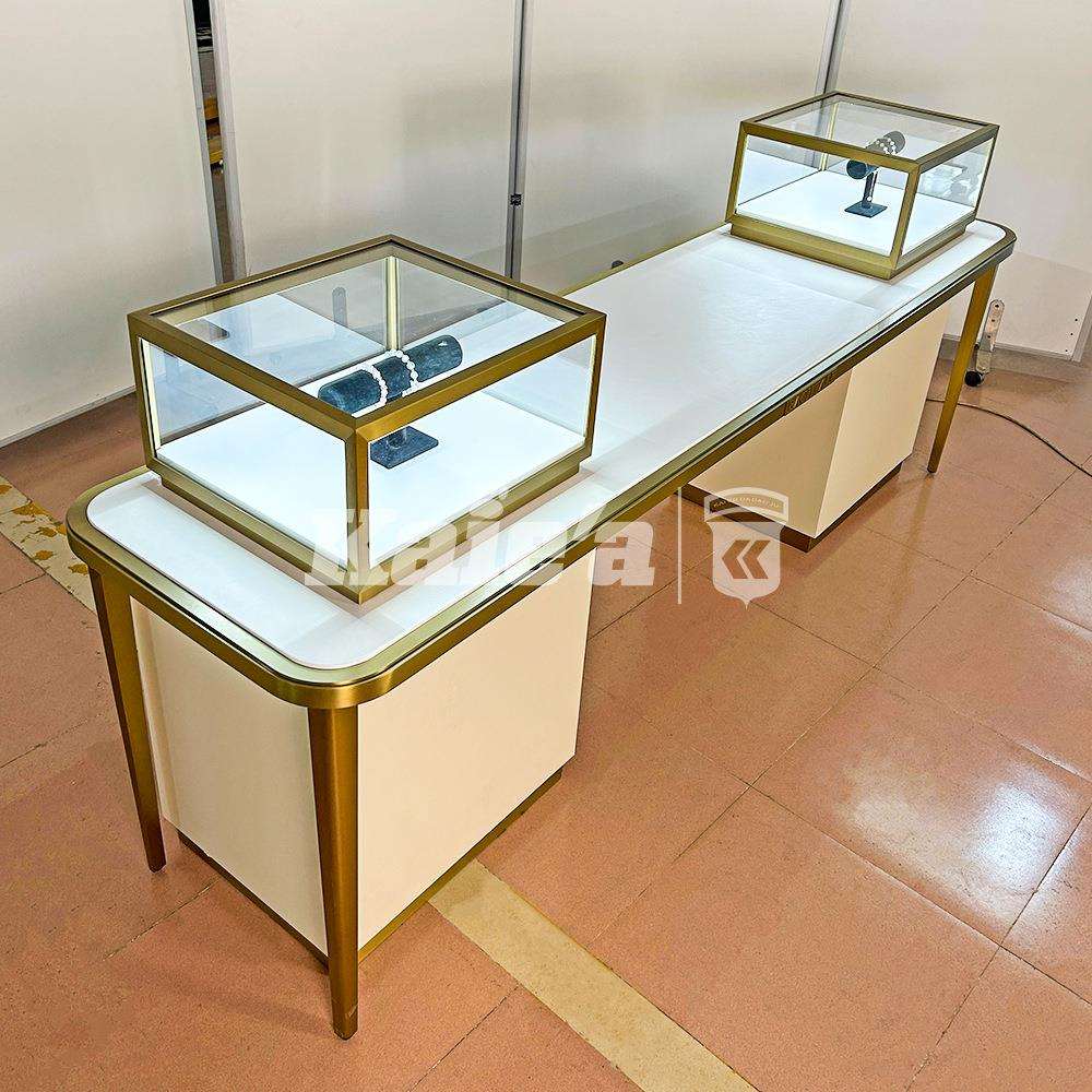 高端珠宝展示柜奢侈品玻璃展柜中岛柜黄金翡翠首饰柜台不锈钢展柜