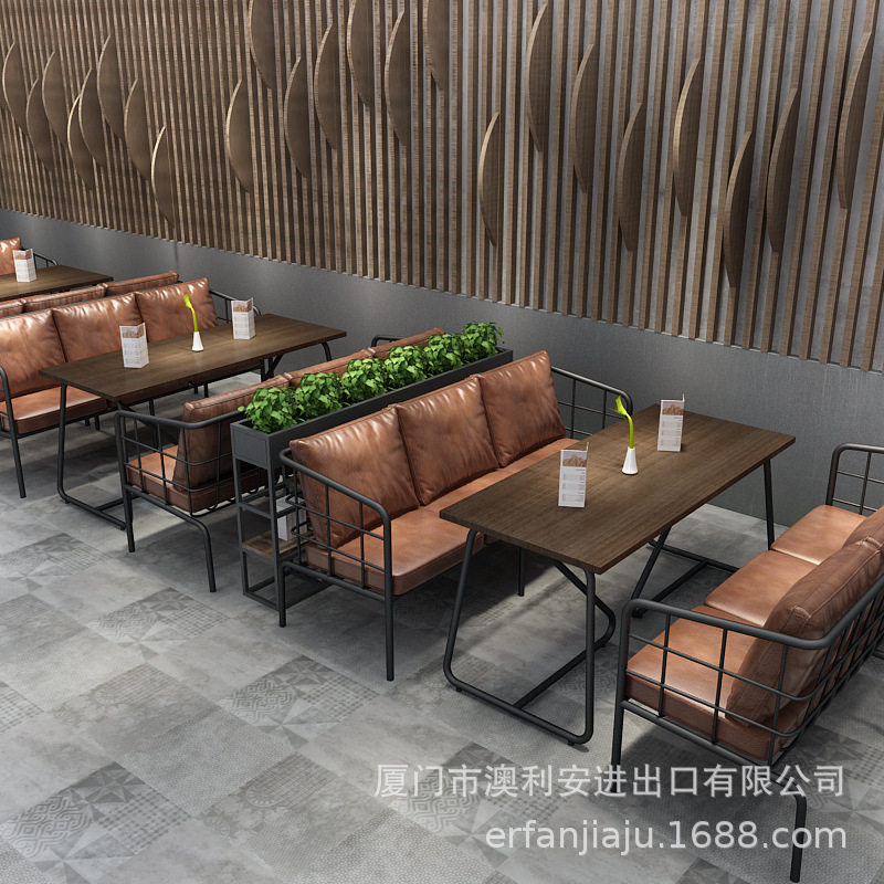 北欧风休闲咖啡厅主题西餐厅奶茶铁艺沙发音乐餐吧卡座餐桌椅组合