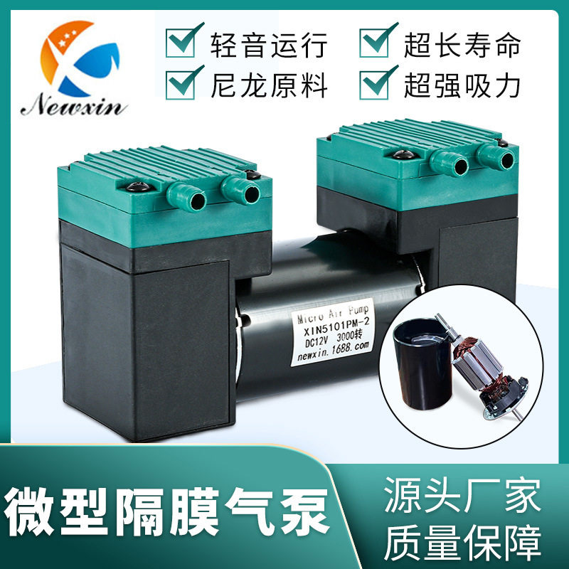 5101PM-2微型隔膜真空泵直流220V双头泵小型12V无油静音隔膜气泵
