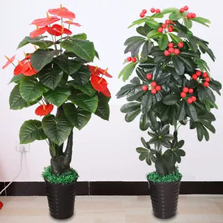 假树红掌仿真花假花盆栽落地大绿植客厅室内花装饰仿真植物塑料花