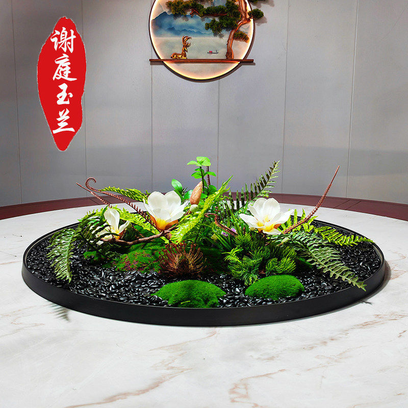 中式酒店餐桌摆件沙盘圆桌中心景观饭店大圆桌中间转盘桌芯摆花