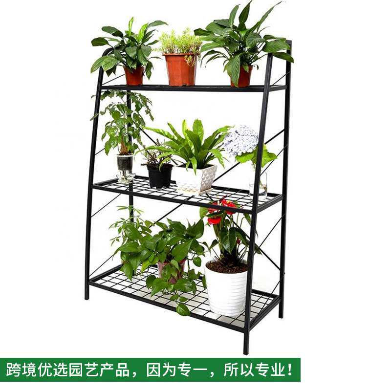 欧式三层黑色加厚铁艺花盆架室内客厅置物架花园盆栽植物架