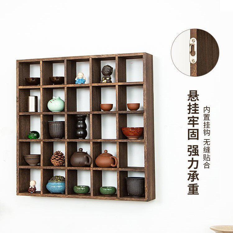 烧桐木实木多宝阁茶杯架子茶壶茶具收纳置物壁挂展示架复古茶架子