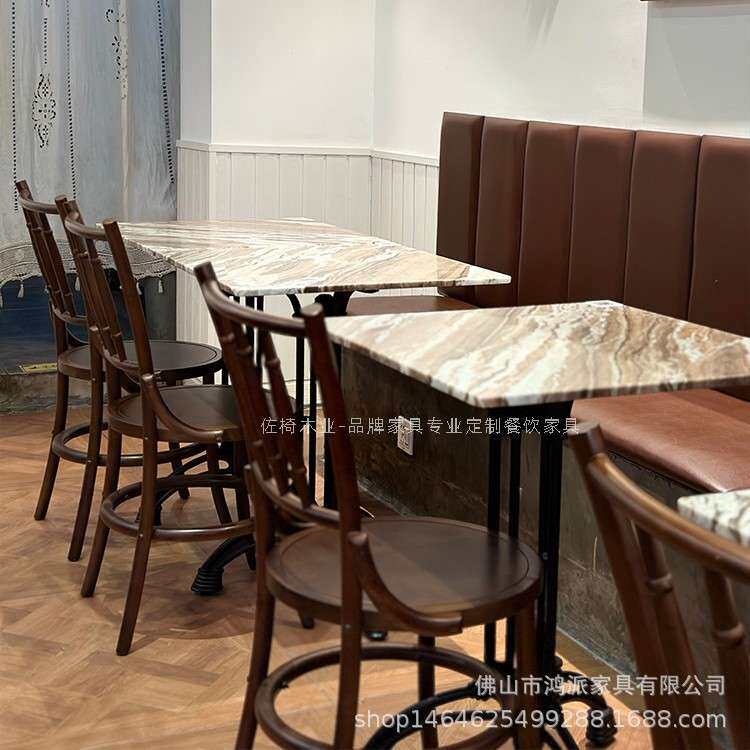 复古咖啡厅桌椅组合中古美式实木桌子商用餐厅法式家用小户型圆桌