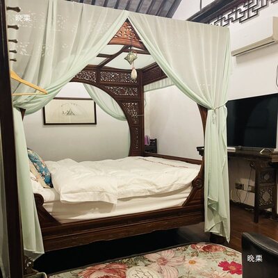 架子床装饰纱幔床幔新中式亚青绿搭纱帘民宿客栈酒店软装通用其他