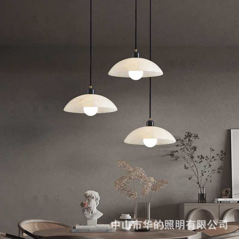 后现代简约天然云石全铜吊灯北欧餐厅吧台岛台灯设计师创意灯具