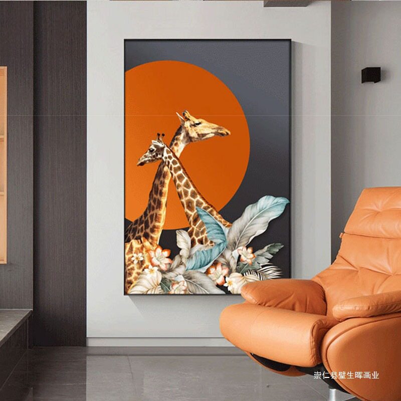 现代简约玄关装饰画大幅客厅壁画走廊过道墙画竖版玄幻动物挂画