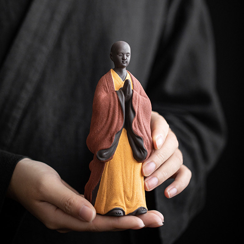 禅意小和尚茶宠摆件精品可养紫砂小沙弥可爱小僧家居摆件手工茶玩