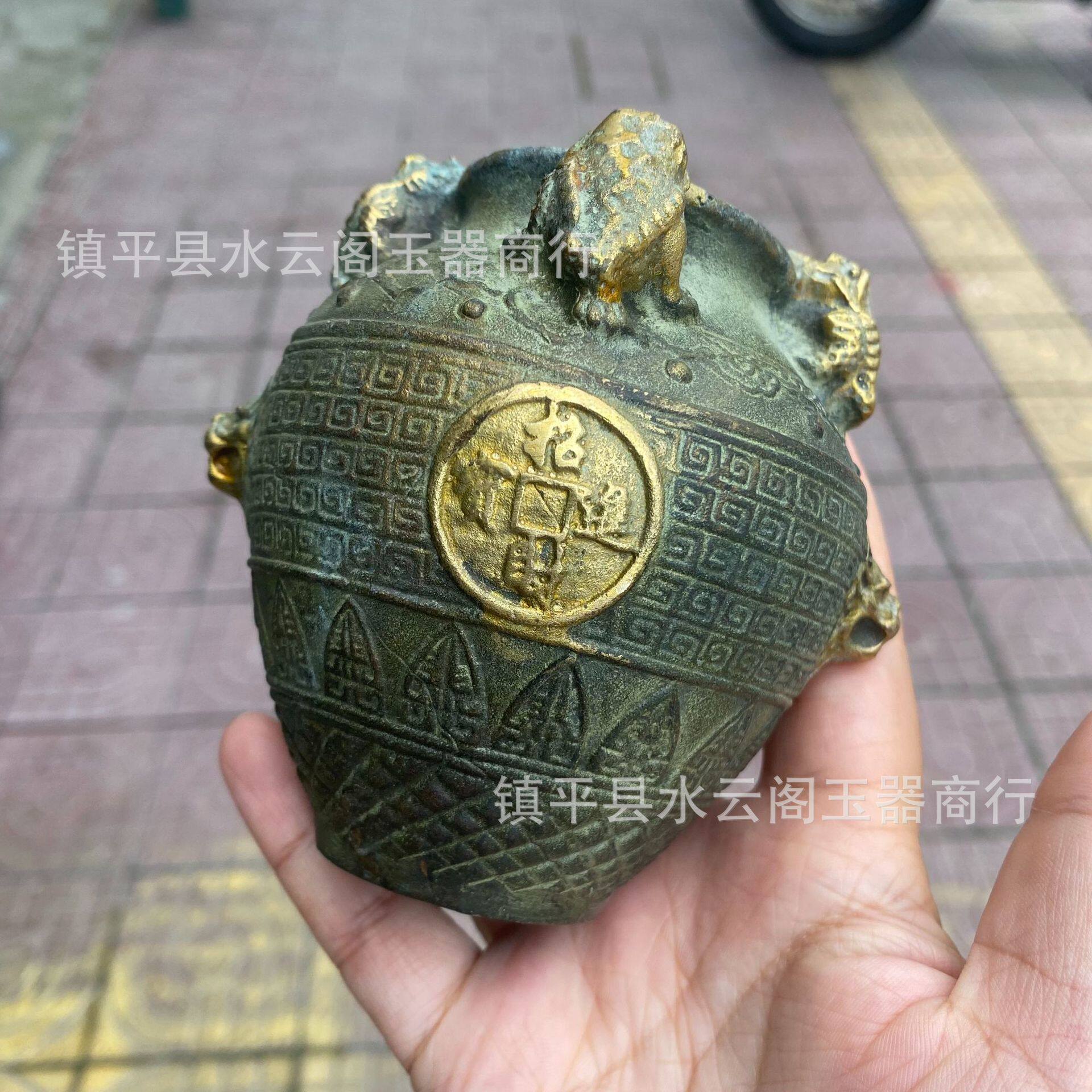 铜仿古四方纳财聚宝盆摆件金蟾坛子家居铜装饰品摆件工艺品青铜