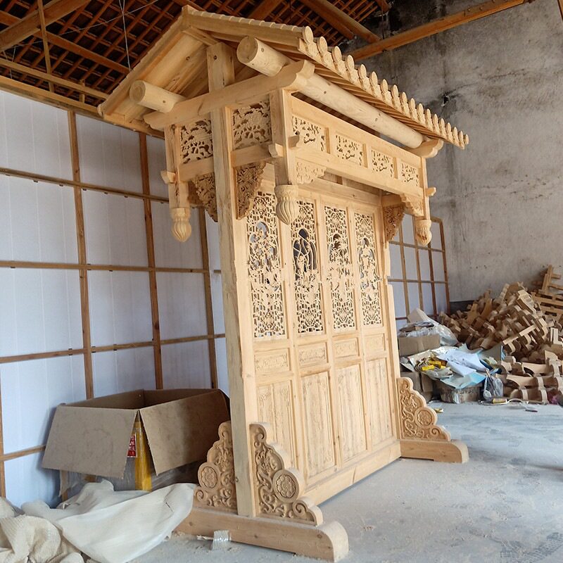 东阳木雕中式仿古实木屋檐假门头古建装饰门楼翘角庭院飞檐