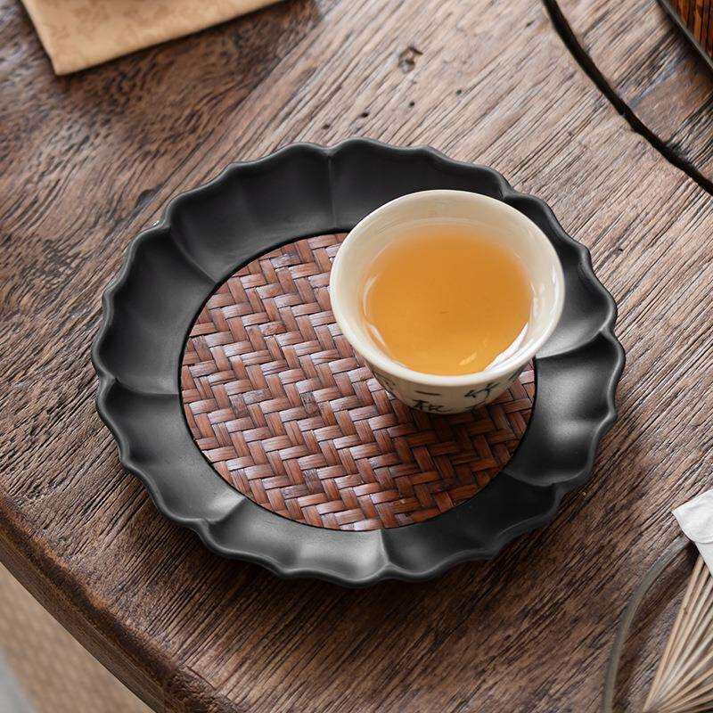 电木嵌竹编壶承干泡台家用盖碗茶壶养壶托盘茶杯隔热垫零配件