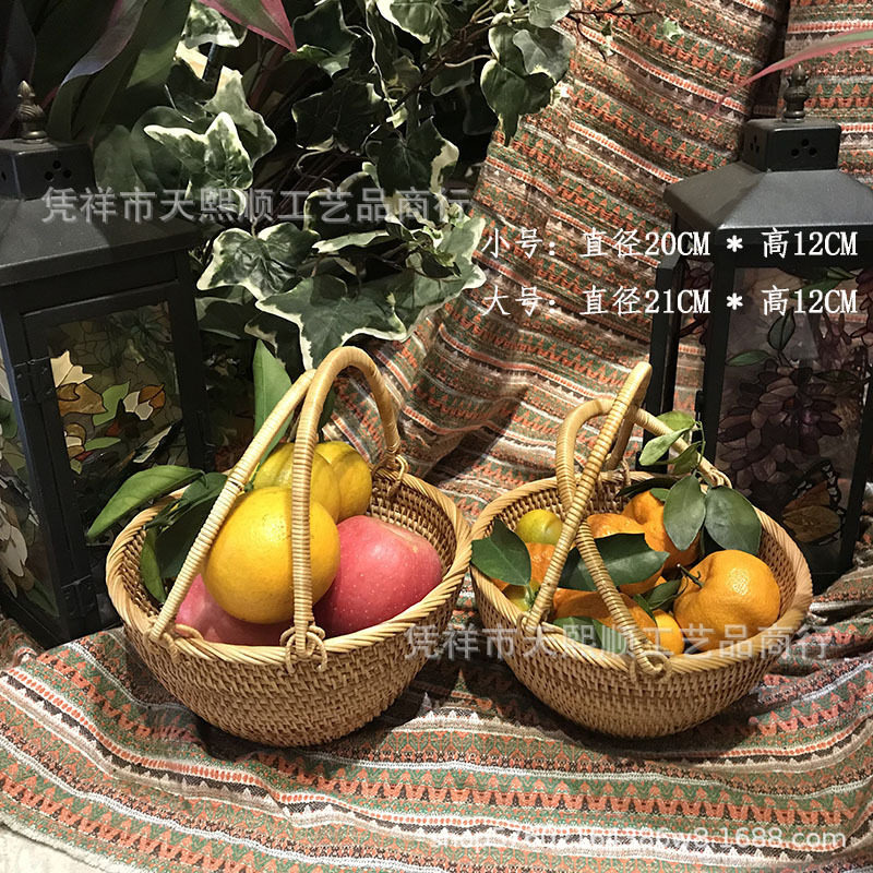 藤编提篮子采摘篮鸡蛋篮手提编织水果篮二件套野餐篮藤编果篮批发